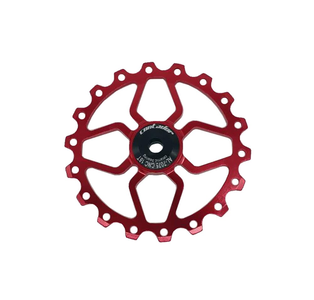 Bicycle rear derailleur ceramic guide wheel 11T / 12T / 13T / 18T ceramic bearing guide wheel variable speed tensioner: Red  18T