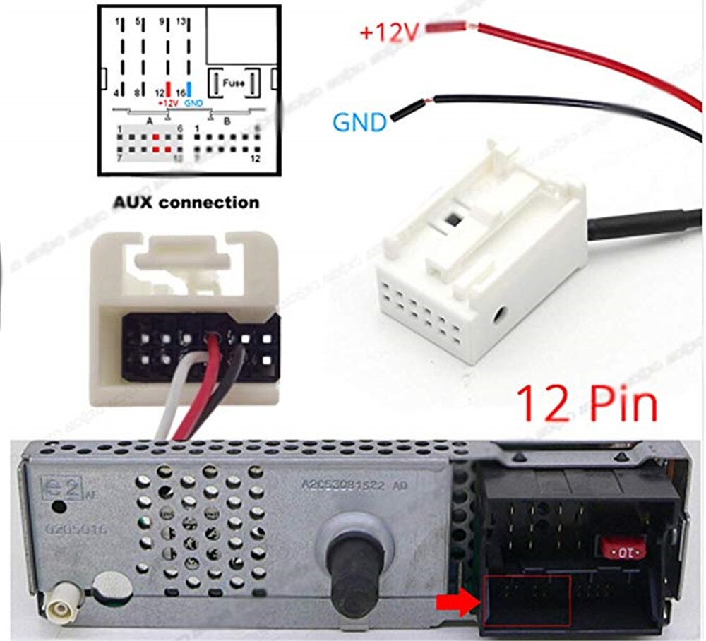 Módulo Bluetooth para coche, adaptador Aux, Cable de Radio auxiliar de 12 pines para Volkswagen RCD200, RCD210, RCD300, RCD310, RNS300, RNS310, MFD2