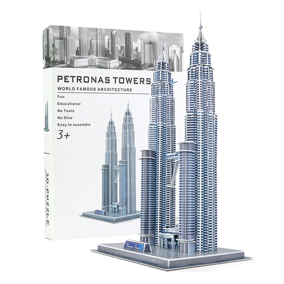 Grote Maat 3D Wereld Architectuur Puzzels Intellectuele Ontwikkeling Papier Diy Attracties Souvenirs Kids Speelgoed: Petronas Towers