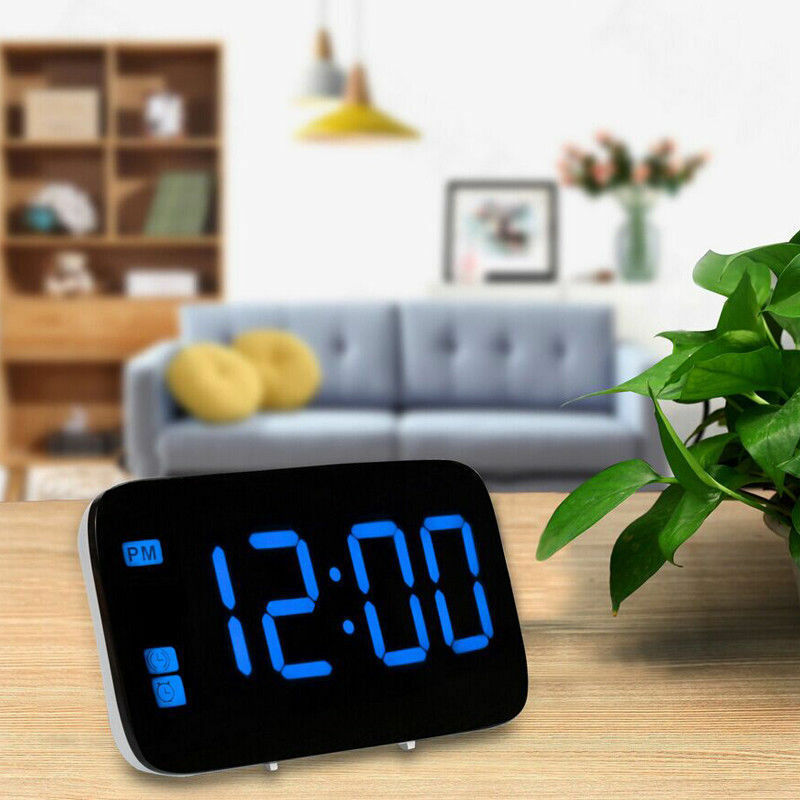 Portable Digital LED Alarm Clock Big Screen Snooze Powered Voice Control Clock Support USB and Bettery