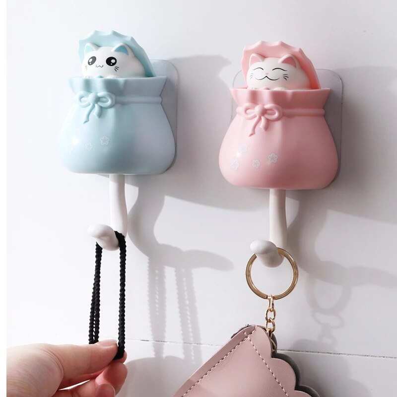 Invisible Squirrel Lucky Cat Hook Strong Sticky Cartoon Umbrella Key Hangers Adhesive Wall Decorative Hooks Sundries Organizer
