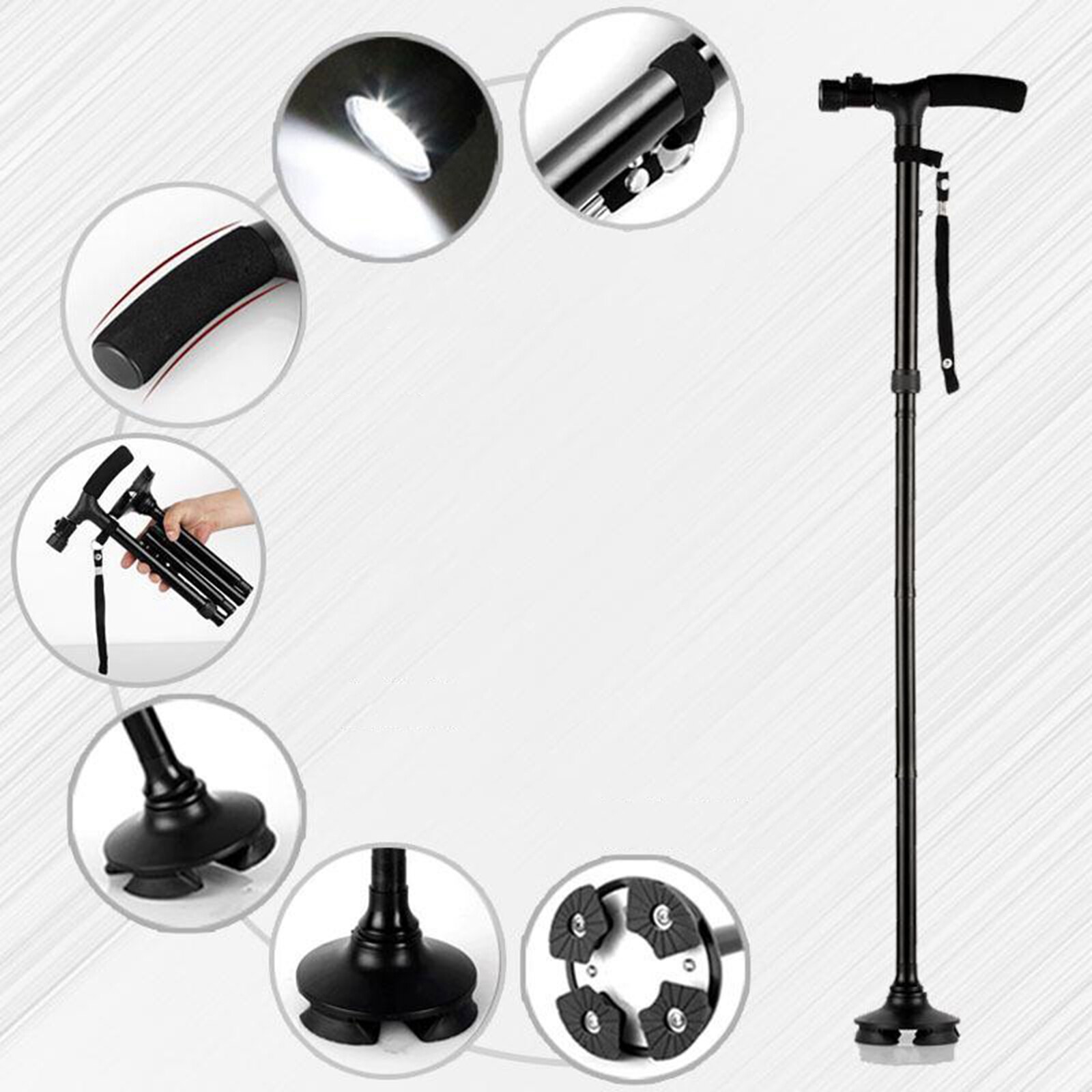 Bastón de aluminio ligero ajustable para caminar, muleta portátil plegable con bastones antideslizantes ligeros, para abuelos mayores