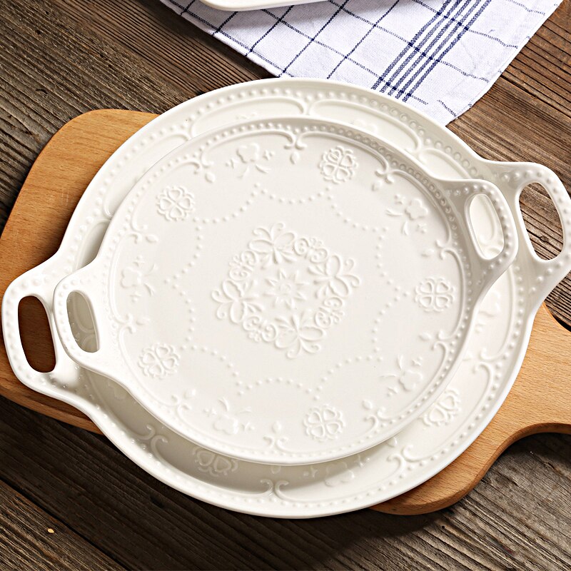 Plato Rectangular de cerámica de estilo europeo para hornear, platos de ensalada, postre, fruta, bandeja, vajilla, plato de pescado, plato frío, Pla