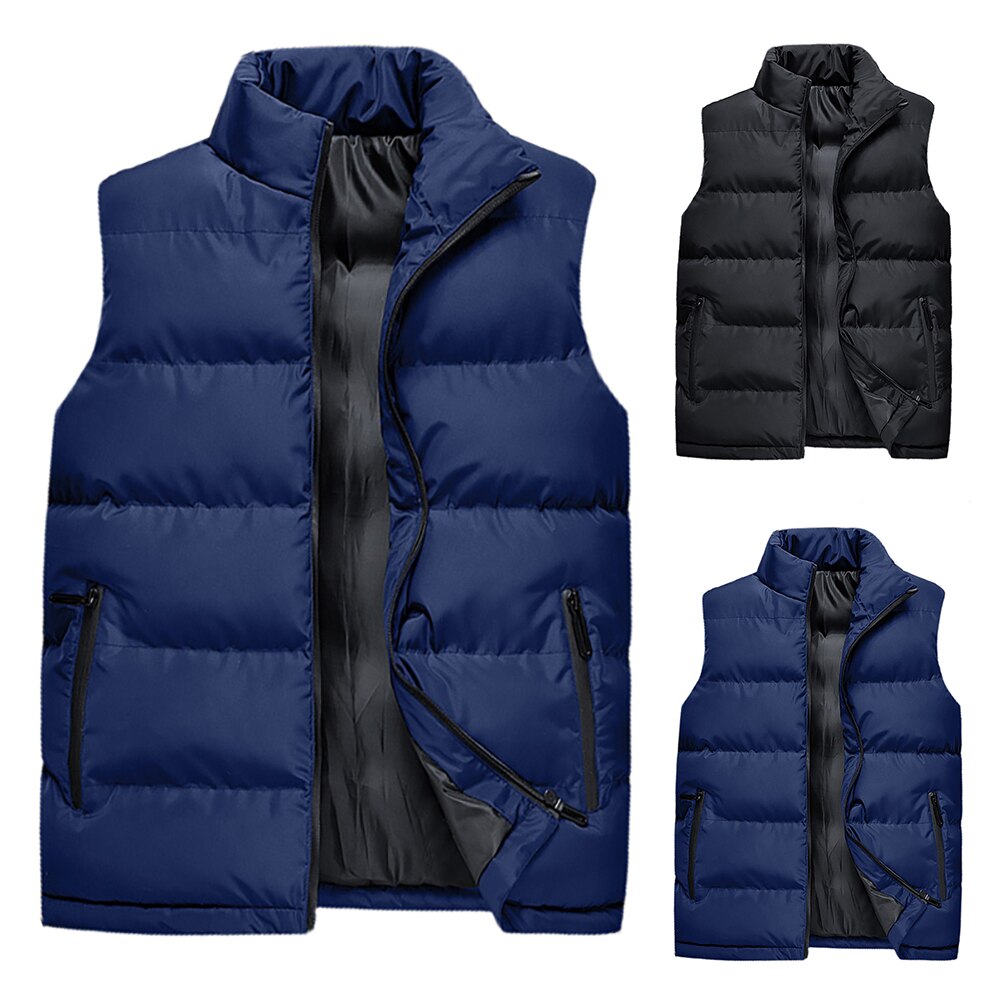 Heren winter effen kleur mouwloos vest jas opstaande kraag dik warm vest herenkleding herenjas