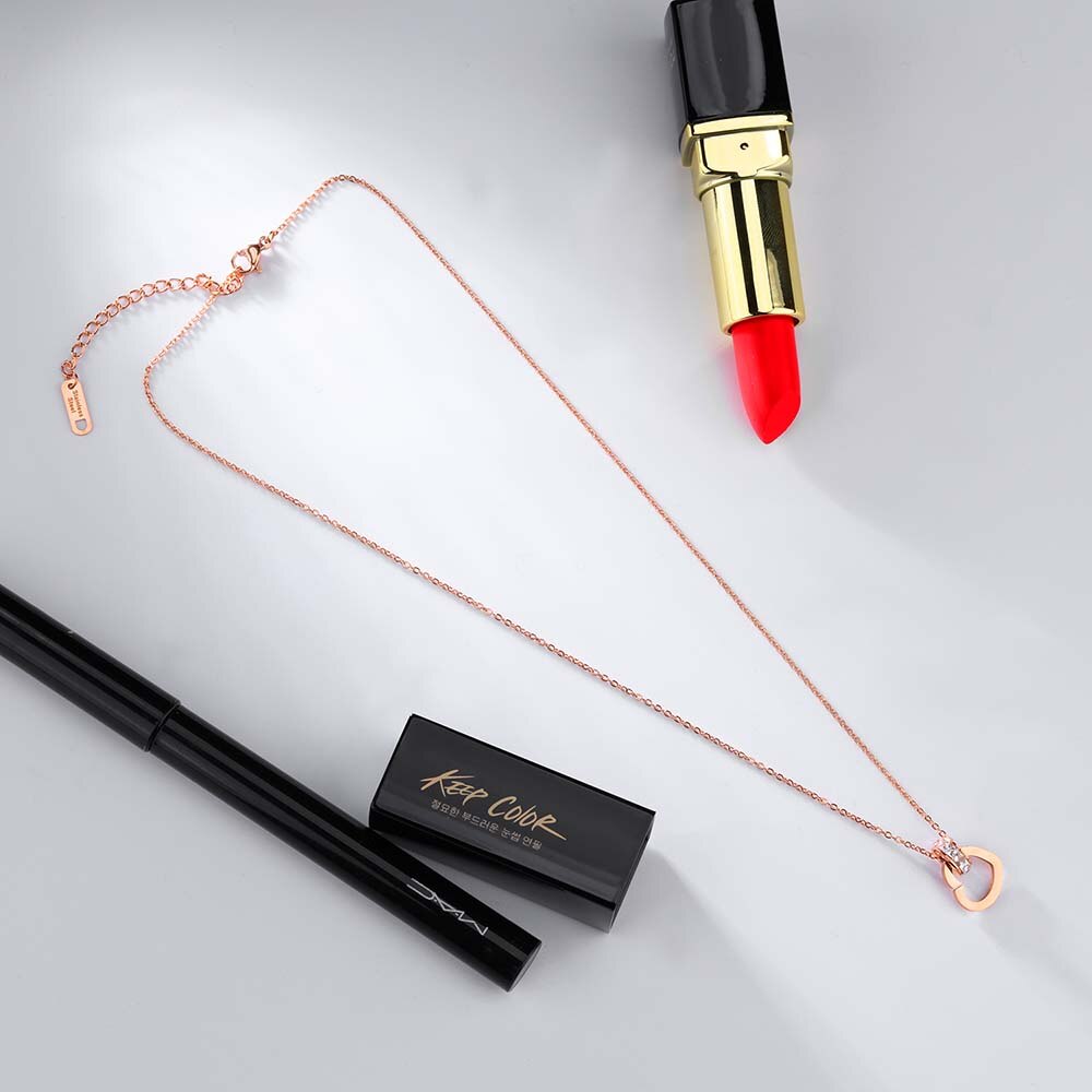 Lokaer Neue Zirkonia Kreis & Liebe Herz Charme Anhänger Halsketten Rose Gold Edelstahl Kette Neckalce Für Frauen Mädchen