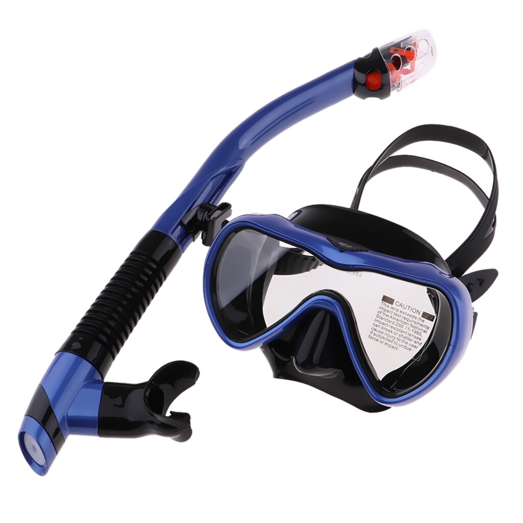 Volwassenen Duikbril Scuba Snorkel Set Droge Zwemmen Versnellingen Siliconen & Gehard Glas Duikbril: Dark Blue