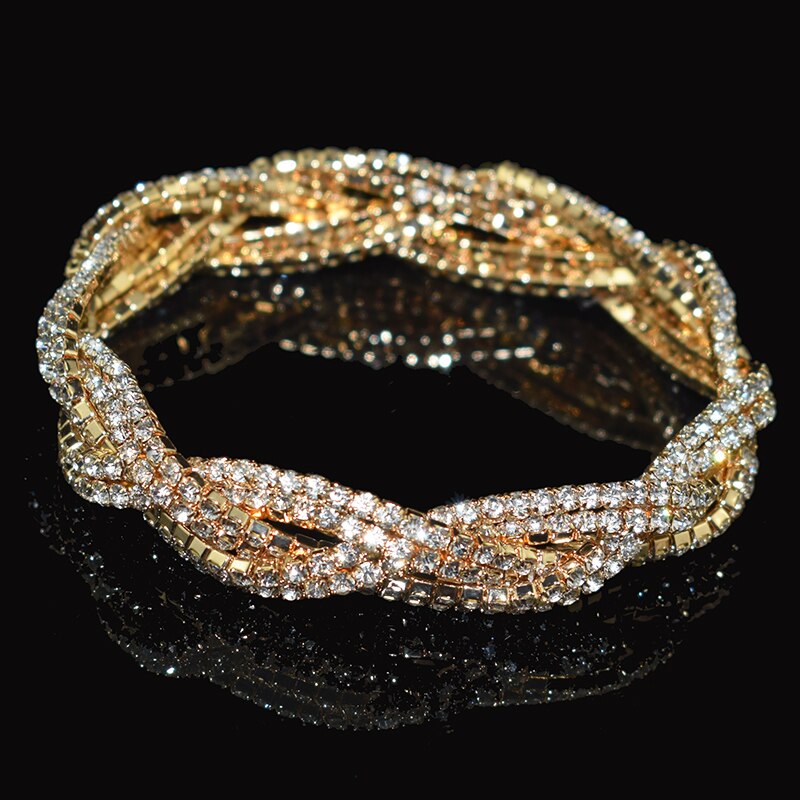 Kristall Charme Armbänder frauen Gold Silber Überzogene Strass Armbinde Strang Armbänder Hochzeit Braut Partei Schmuck