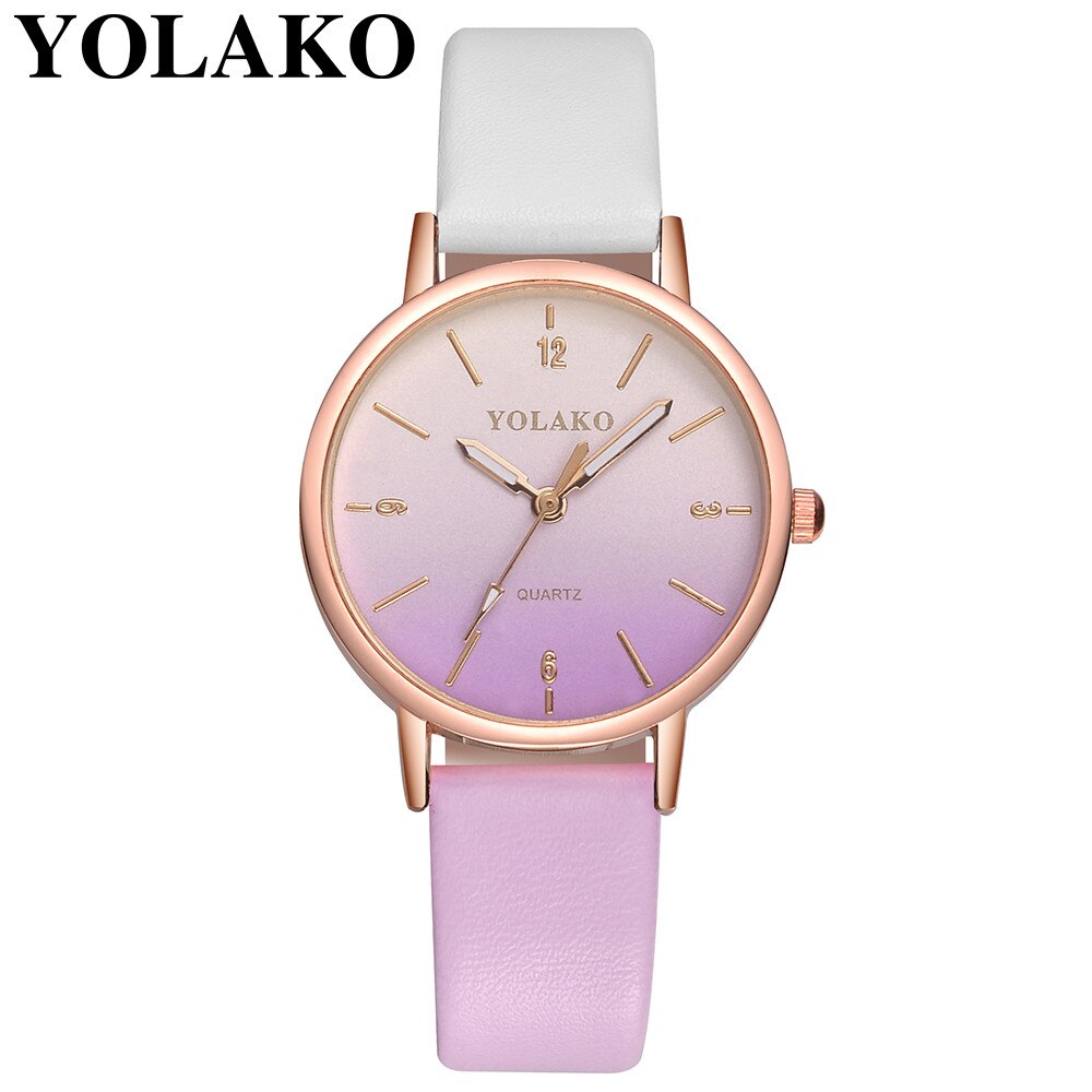 Elegante Vrouwen Horloges Casual Gradiënt Quartz Horloge Lederen Band Band Steel Case Analoge Polshorloge Dames Montre Femme: C