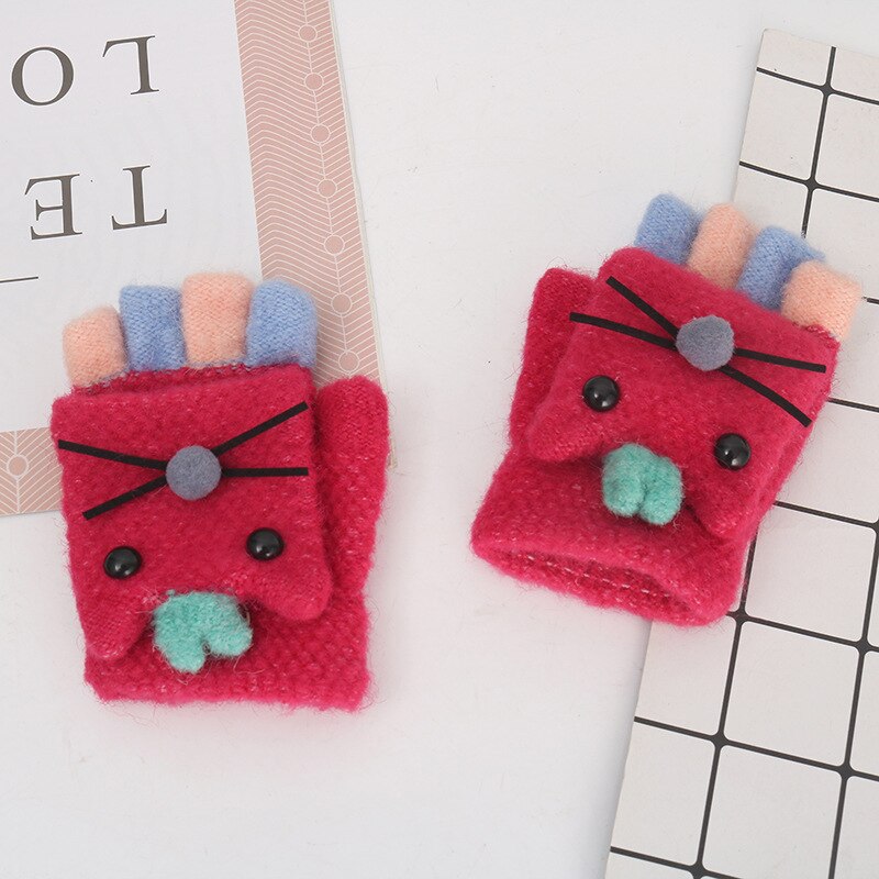 Kids Winter Warm Handschoenen Baby Wanten Leuke Cartoon Vingerloze Handschoenen Gebreide Flip Half Vinger Wanten Jongens Meisjes Kerstcadeaus: A