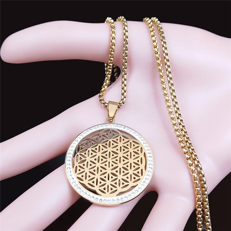 Yoga Blume des Lebens Edelstahl Kristall Kette Halsketten Frauen/Männer Samen des Lebens Anhänger Halskette Schmuck fleur de wetteifern N4834