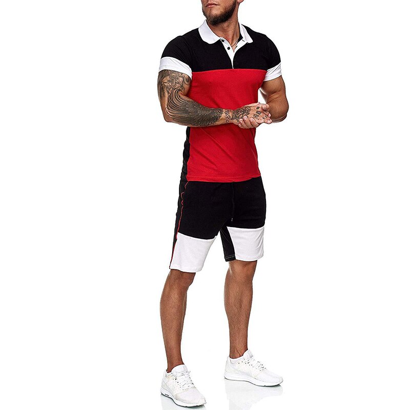 Men&#39;s Tracksuit Football Polo Shirt Short Sleeve And Shorts Sports Set Casual Sportswear Running Fitness Gym Clothing