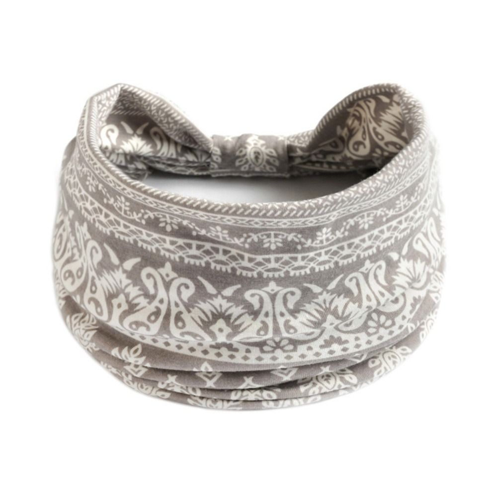 Boho Flower Print Wide Headbands Vintage Knot Elastic Turban Headwrap for Women Girls Soft Bandana Hair Accessories: Dark Khaki