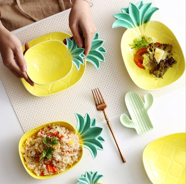 Sød keramisk ananas tallerken skål fad frugter til restaurant tallerkener hjemme piatti keramik tallerken snack tallerkener