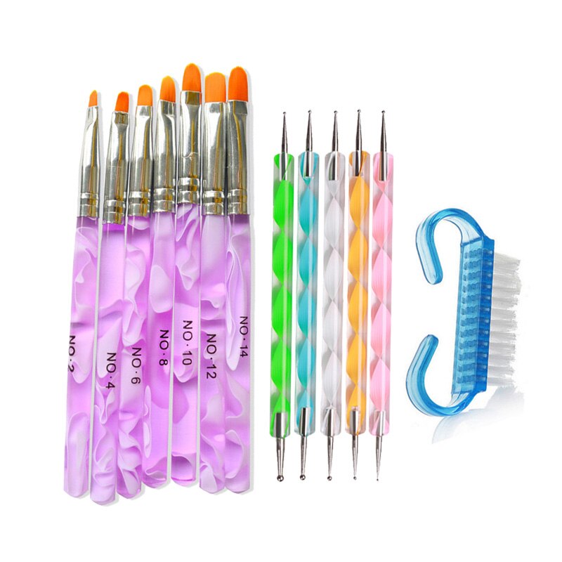 Addfavor 15 stk akryl neglekunst pensel uv gel polish maleri tegne pensler pen negle prik kit ren pensel manicure værktøj sæt: Sætb 009