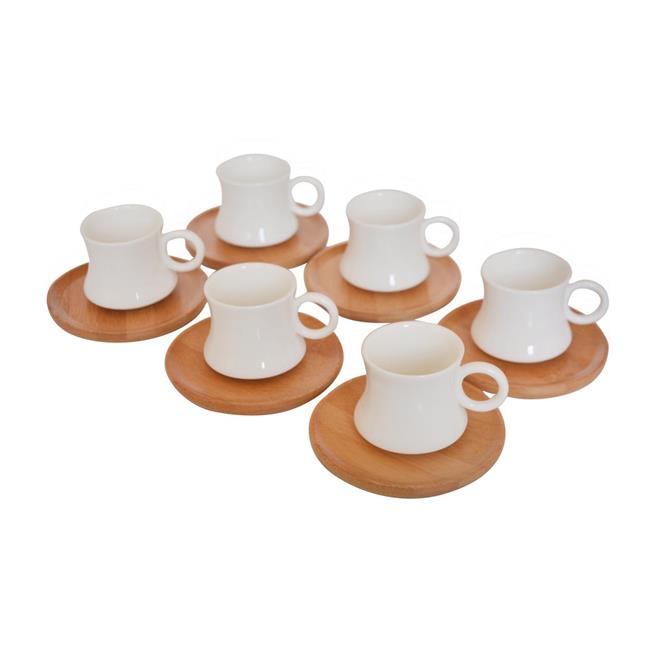 Porselen kaffekopp sett  av 6 med bambus tallerken spesiell stilig kopp sett bambum largi