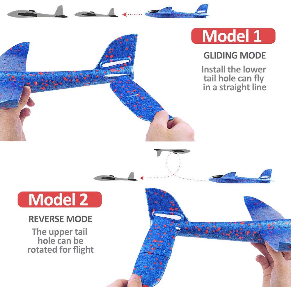 Foam Hand Throwing LED Airplanes toy, 48cm LED Flight Mode Glider Inertia Planes Model,Aircraft Planes for Kids Outdoor Sport