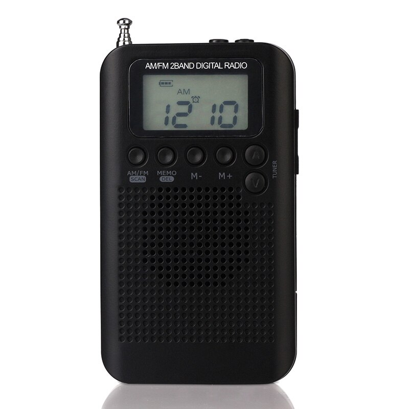 Mini Lcd Digitale Fm/Am Radio Speaker Met Tijd Display Functie 3.5 Mm Koptelefoonaansluiting: Black