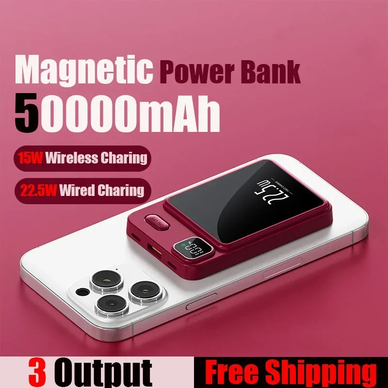 50000mAh Magnetic Wireless Charger Power Bank Mobile External Battery Super Fast Charging PowerBank For Android iPhone 15 16