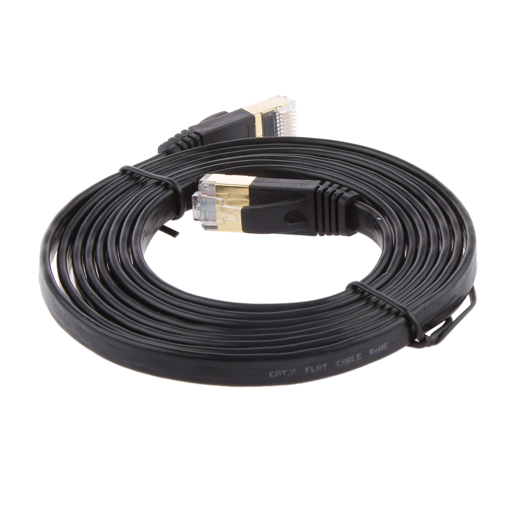 2M 6.6FT Cat7 RJ45 Ethernet Flat Patch Network LAN Internet Cable Cord Gold Plated Support bandwidth up to 600MHz