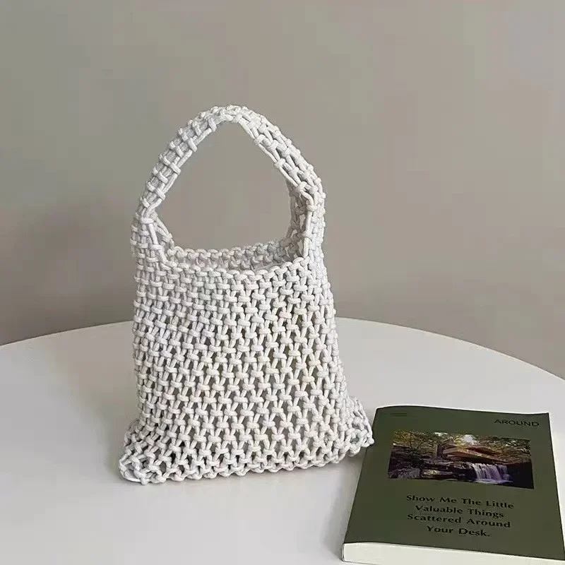 Borsa a tracolla da spiaggia di nuova personalità Corda di cotone Borsa monospalla intrecciata scavata Borsa sotto le ascelle da donna di grande capacità: Beige