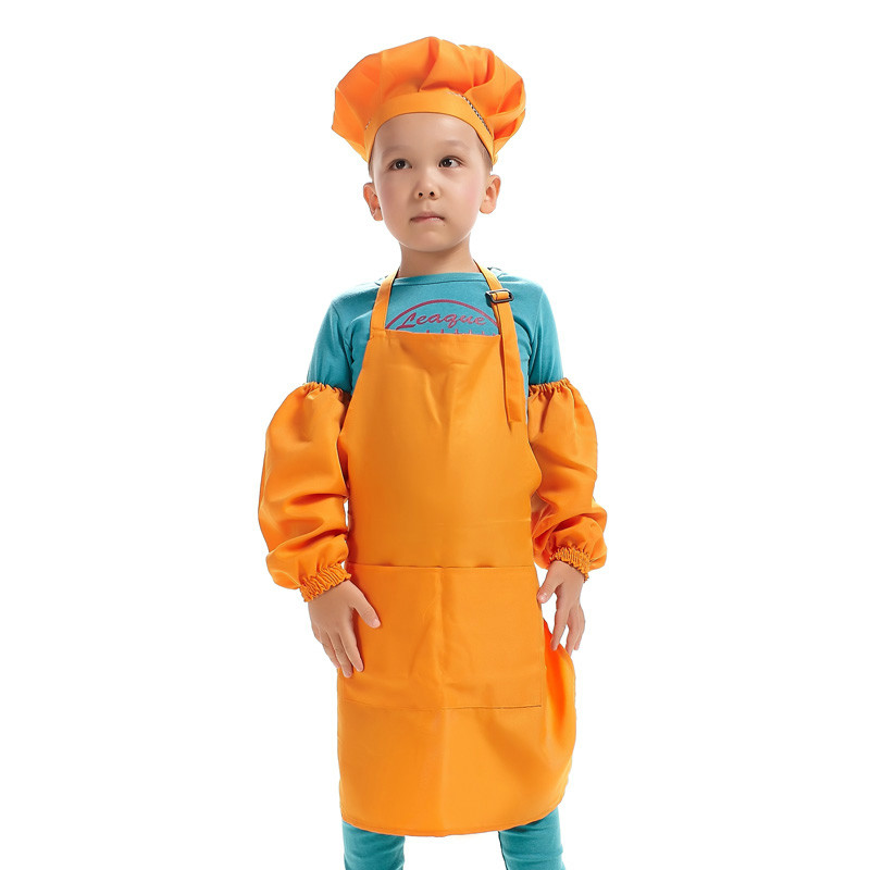 Kinderen Multicolor Koken Kleding Chef Uniform voor Kinderen Keuken Cosplay Halloween Party Kostuum Jongens Meisjes Schort Hoed Manchet: orange