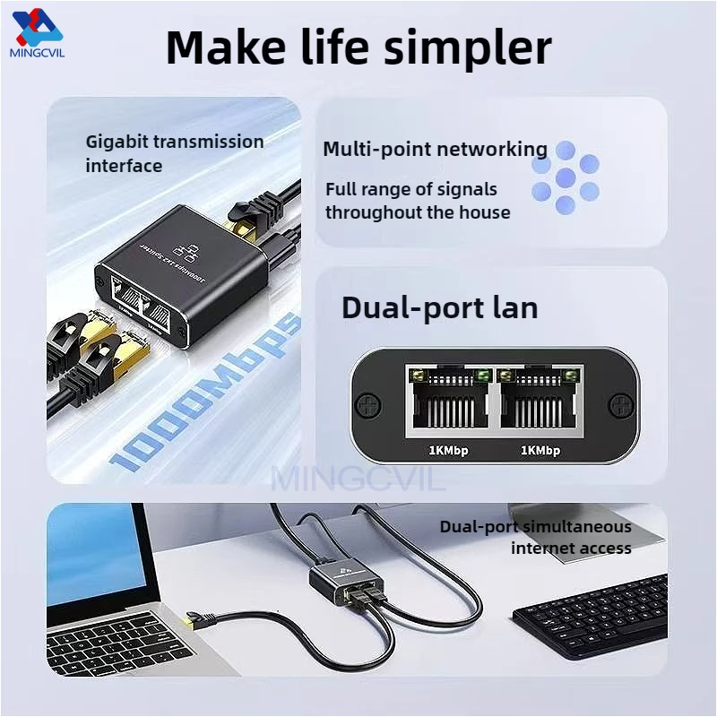 Gigabit Ethernet Switch Rj45 Splitter LAN Gigabit Extension Adapter 1000Mbps Network Connector 1to2 For PC Laptop TV Box Router