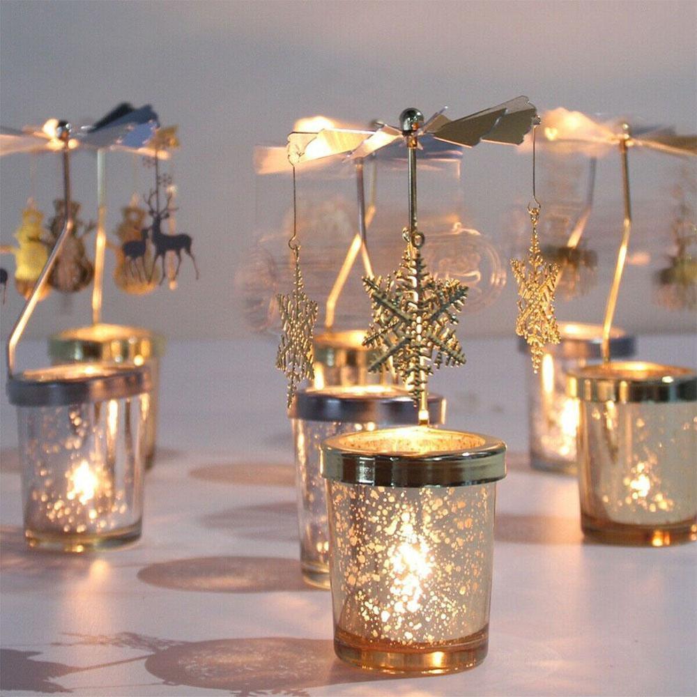 Vela giratoria de cuento de hadas, soporte de luz de té de Metal, carrusel, rotación romántica, candelero para decoración del hogar, de arte
