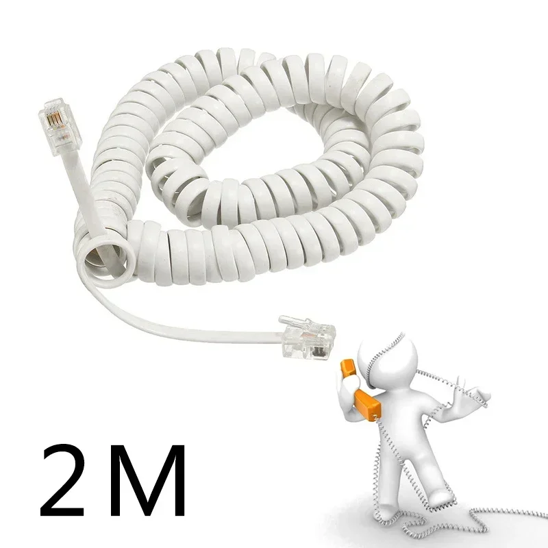 2m spiralförmige telefonhörerkabel,  rj10 telefonverlängerungskabel, spiralförmiges kabel, modulares spiralförmiges telefonhörerkabel