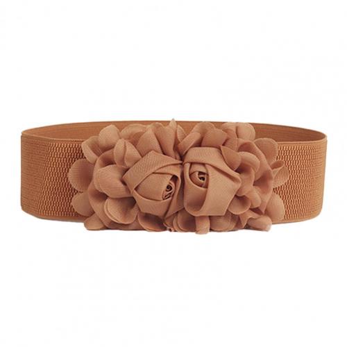 Waist Belt Ladies Wide Belt Women Girl Wide Stretch Elastic Waist Belt Solid Color Flower Waistband All-Match: Camel