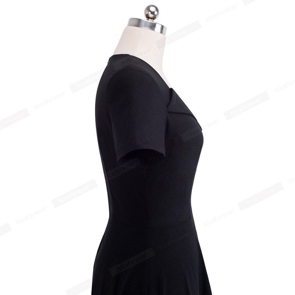 Nice-forever broderi sorte blondekjoler korte ærmer swing flare kvinder kjole btya 032