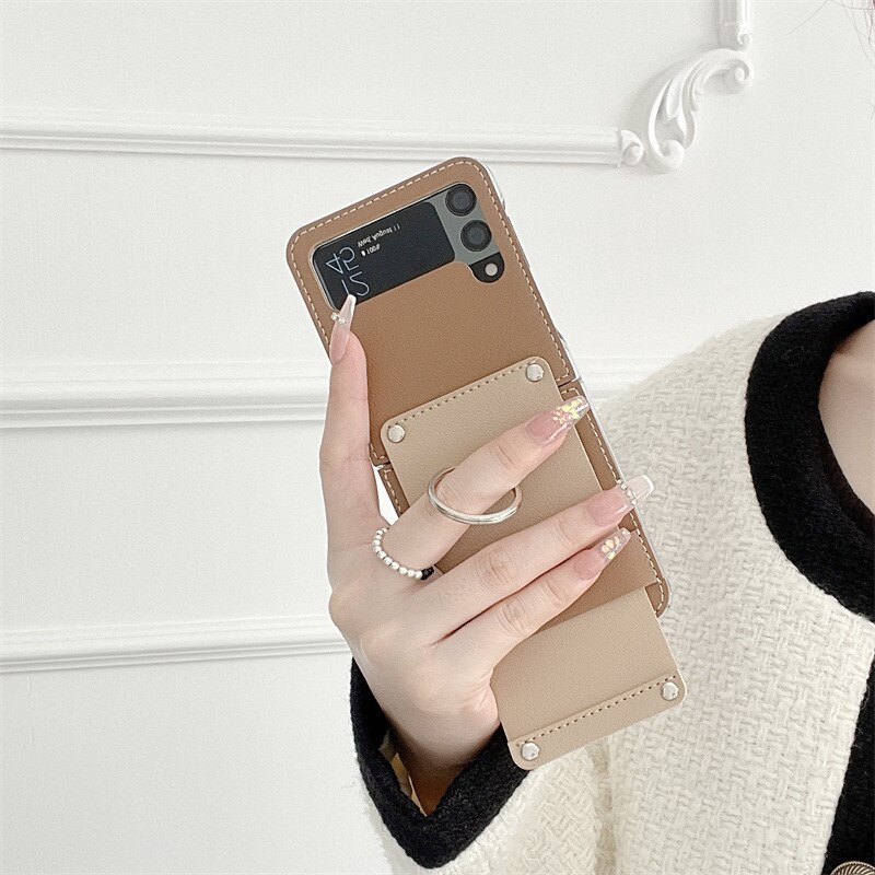 Custodia in pelle per Samsung Z Flip 3 custodia con supporto per anello custodia per telefono per galaxy z flip3 5g custodia per cellulare: D