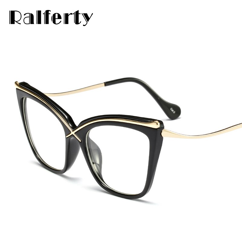 Ralferty Oversized Cat Eye Glasses Transparent Frame Women Retro Big Optical Eyeglasses Frames Clear Eyewear Accessories F92107