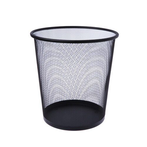 Metal Mesh Wastebasket Round Trash Can Recycling Bin Office Tools Supplies Black: Default Title