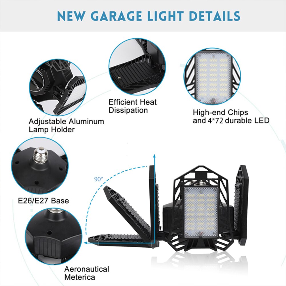 Deformable LED Garage Lights Upgraded Super Brightness 150W 15000LM 288 LEDs Ceiling Lights Industrial Lighting Workshop Lamp