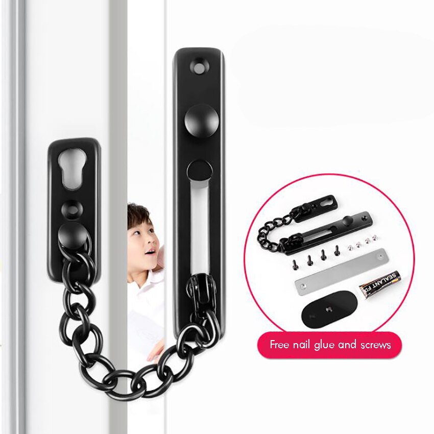 2 Way Install Thick Door Chain Lock with Spring Stainless Steel Door Security Chain Guard, Heavy Duty Latch Lock for Inside Door