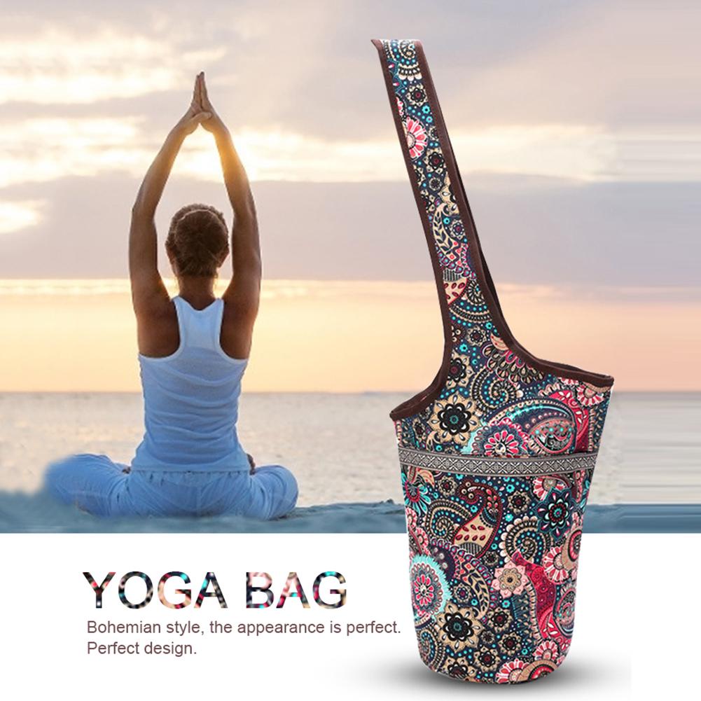 Yogamåtte taske afslappet lærred yoga taske rygsæk med stor lynlås lomme passer til de fleste størrelser yogamåtter tote slynge