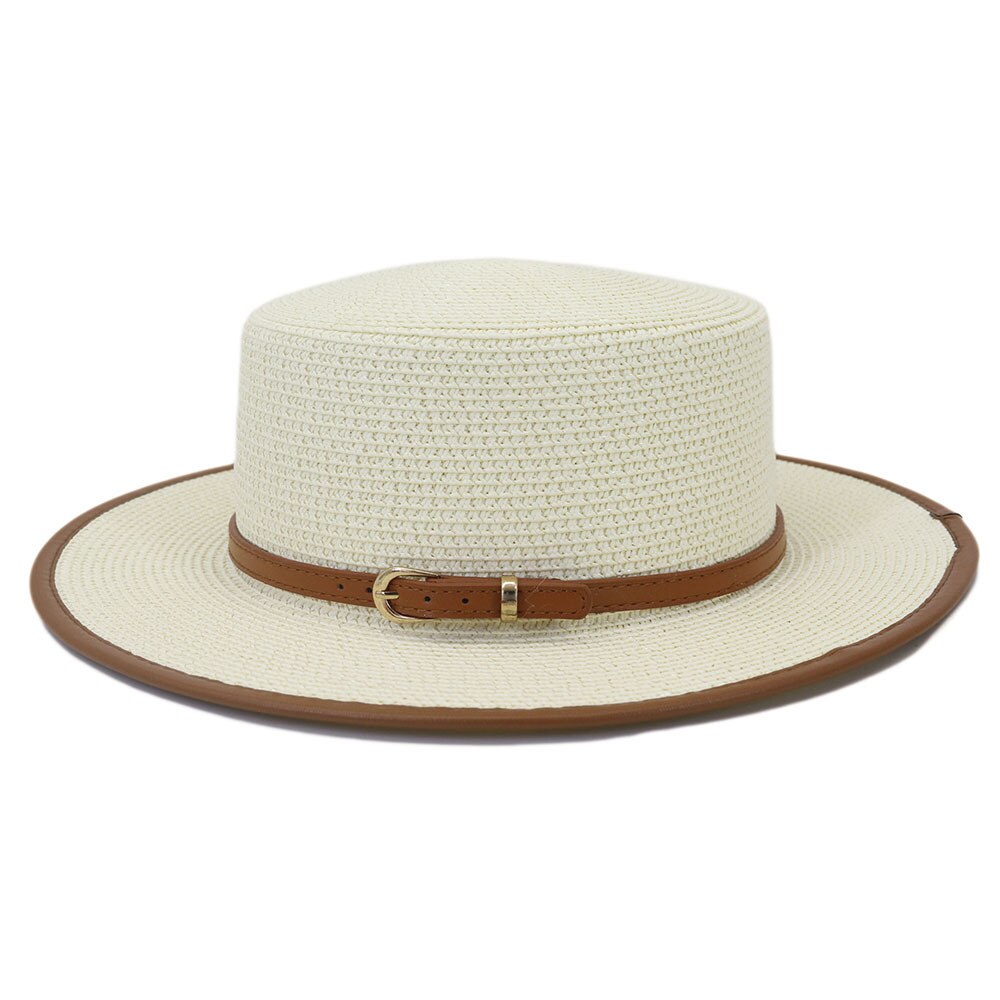 Spring Straw Hat for Women with Flat Brim Hat Wide Brim Fedora Hat with Big Brim Sun Visor Solid Casual Hat: Milk white