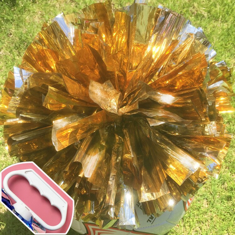 24Cm Cheerleader Pom Poms Sparkly Twee-Vinger Cheerleader Bloem Bal Kinderen Cheer Hand Bloem Cheer Props Sport Bloem bal: gold-silver