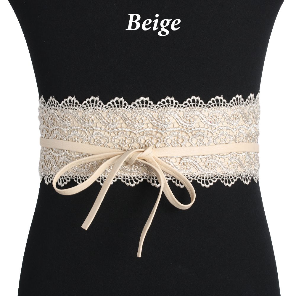 Vestido de boda para mujer, corsé ancho, cinturón de encaje, cinturón de cintura con autolazo para mujer, decoración colorida de banda de cintura de encaje a la: beige Waistband