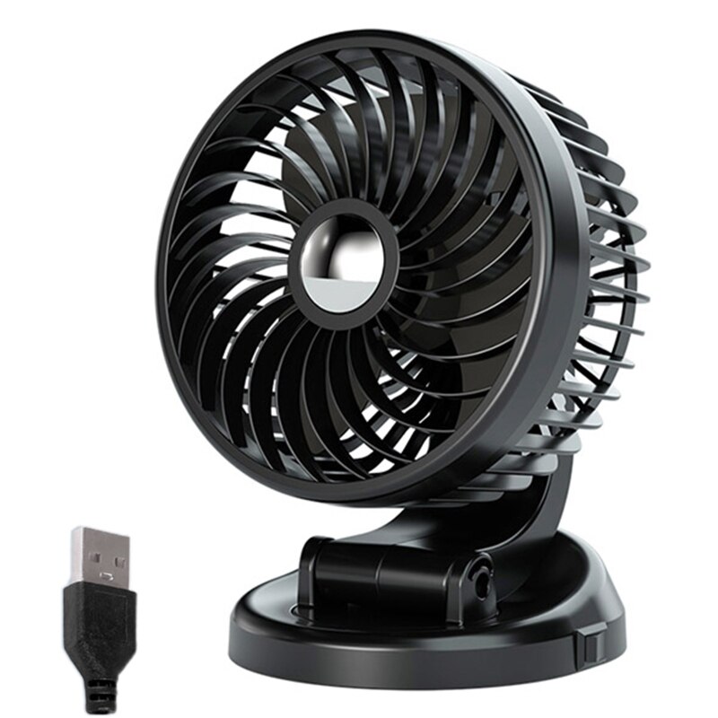 Auto Cooling Cooler 360°Rotatable Cooling Fan USB5V Cigarette-Lighter 12V/ 24V Quiet Car Fan for Dashboard Armrest Area: USB5V