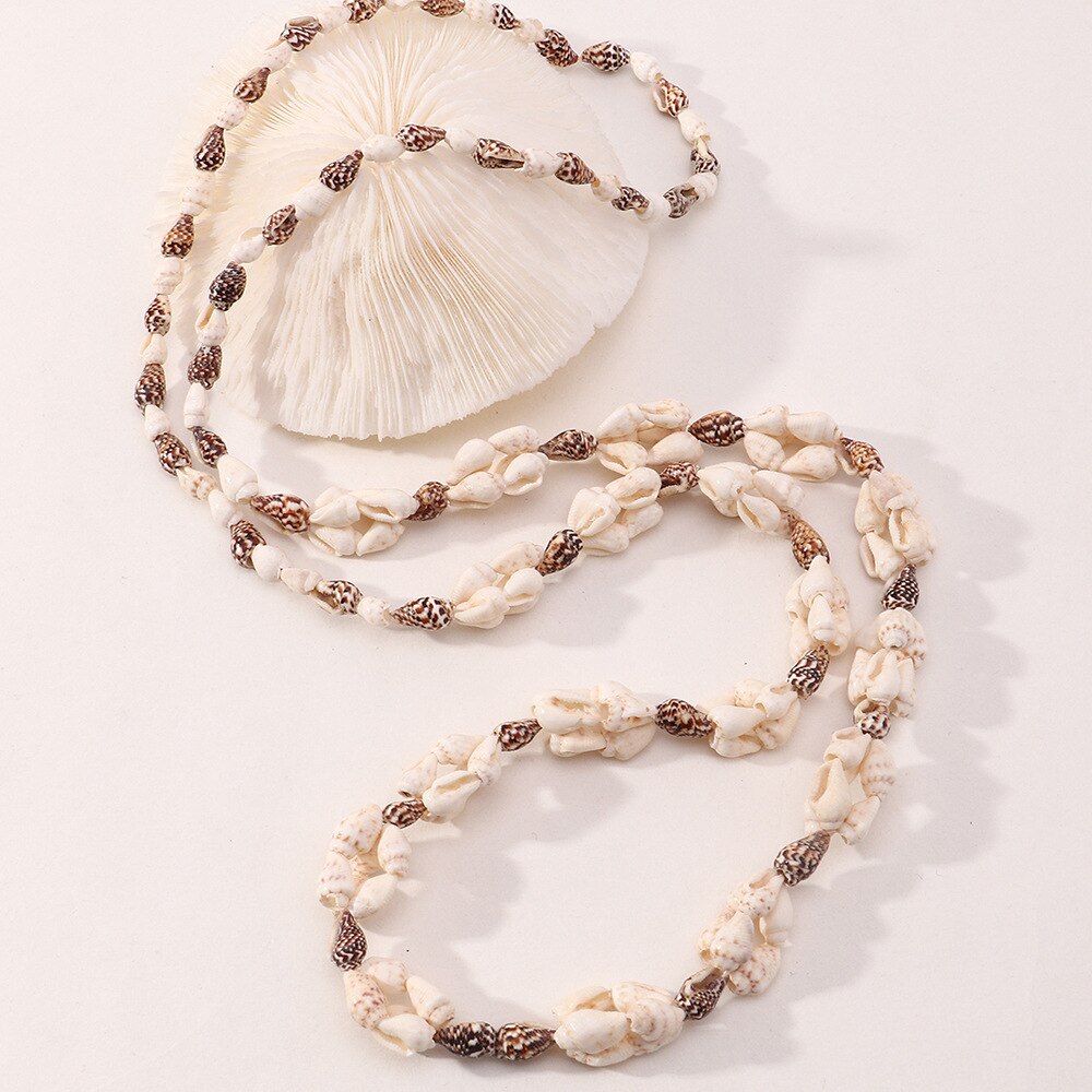 Mode Lange Touw Ketting Wit Bruin Seashell Conch Choker Ketting Kraag Voor Vrouwen Zomer Strand Sieraden: XL197-03