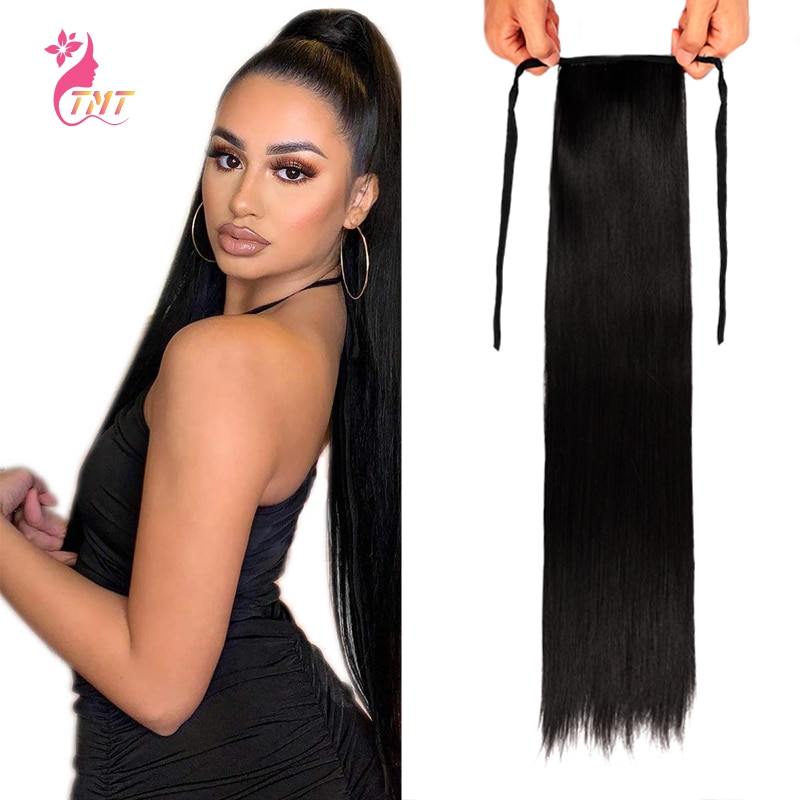 Long Ponytail Extension Synthetic Heat Restant Fiber Straight Pony Tail Hair Extensions Black Brown Headwear Hairpieces
