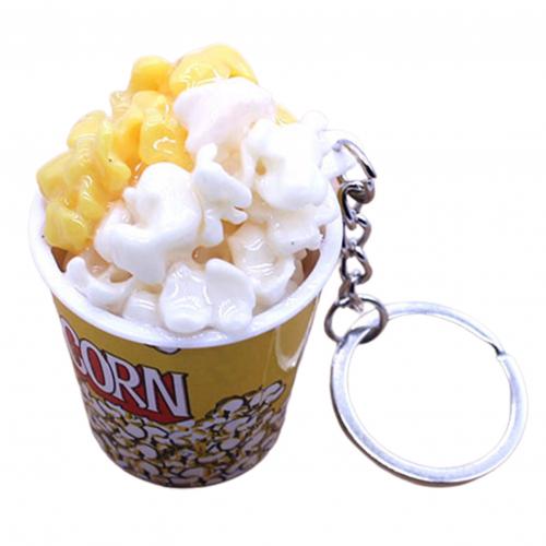 LLavero de cubo de palomitas de maíz de simulación creativa, Mini taza de tentempié colgante de llavero, , juguetes educativos para niños,: Yellow White