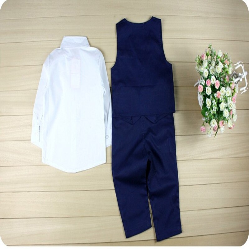 Formal toddler baby kids boys long sleeve shirts white blue jacket tops vest pants tie suit outfits 4 pieces set