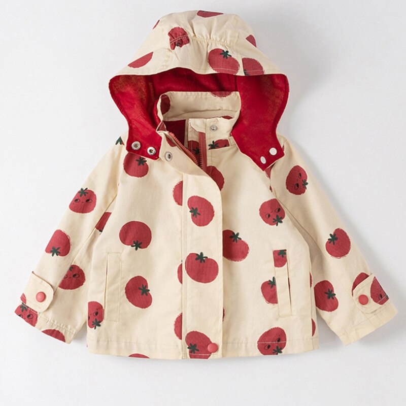 Meisjes Herfst Windjack Koreaanse Versie Van Fruit Print Lange Mouwen Bovenkleding Winter Kinderen Peuter Jas