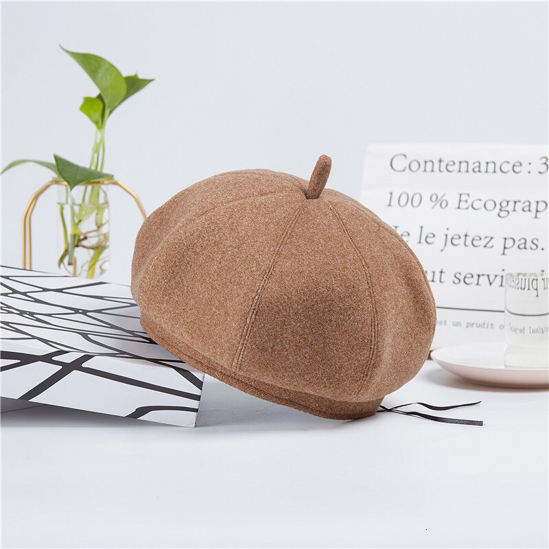 Boina señora Joker sombrero de fieltro de lana Inglaterra octogonal sombreros mujer hombre invierno: Khaki01