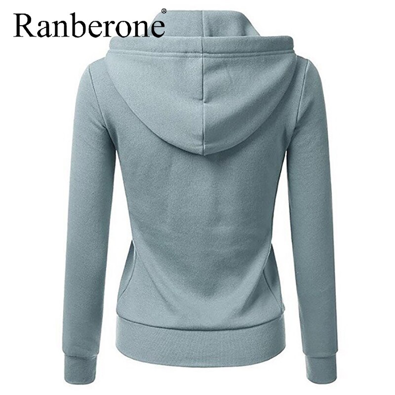 Ranberone – veste de sport à capuche pour femme, sweat-shirt à manches longues, fermeture éclair, couleur unie