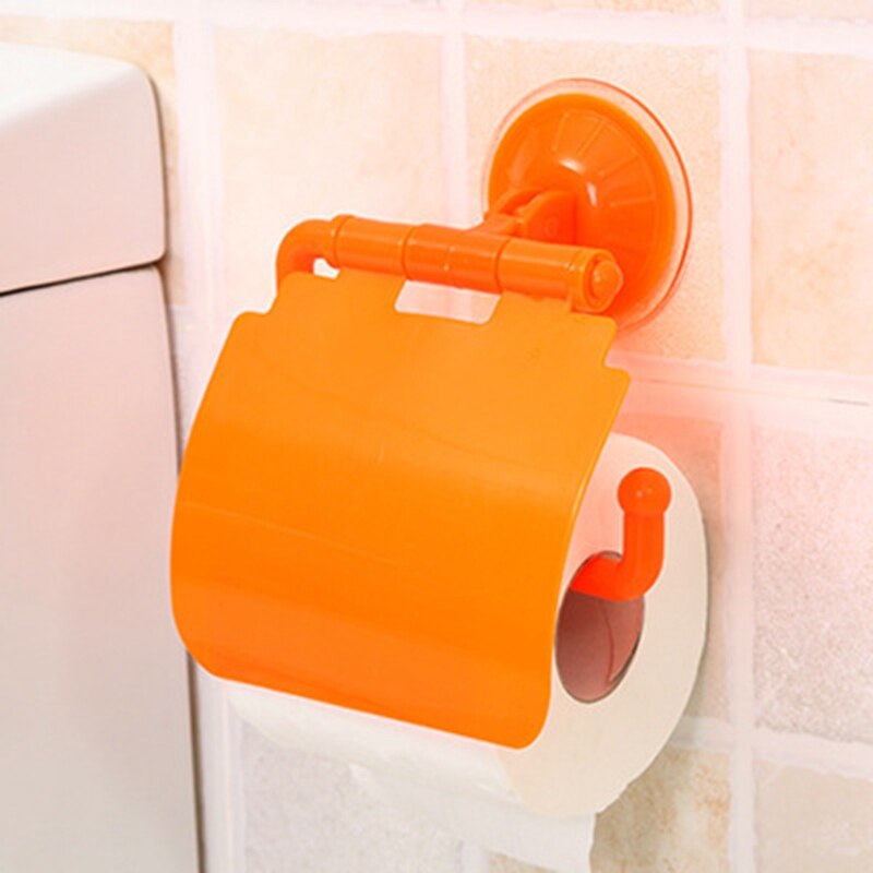 Wall Mounted Plastic Suction Cup Bathroom Toilet Paper Roll Holder With Cover
