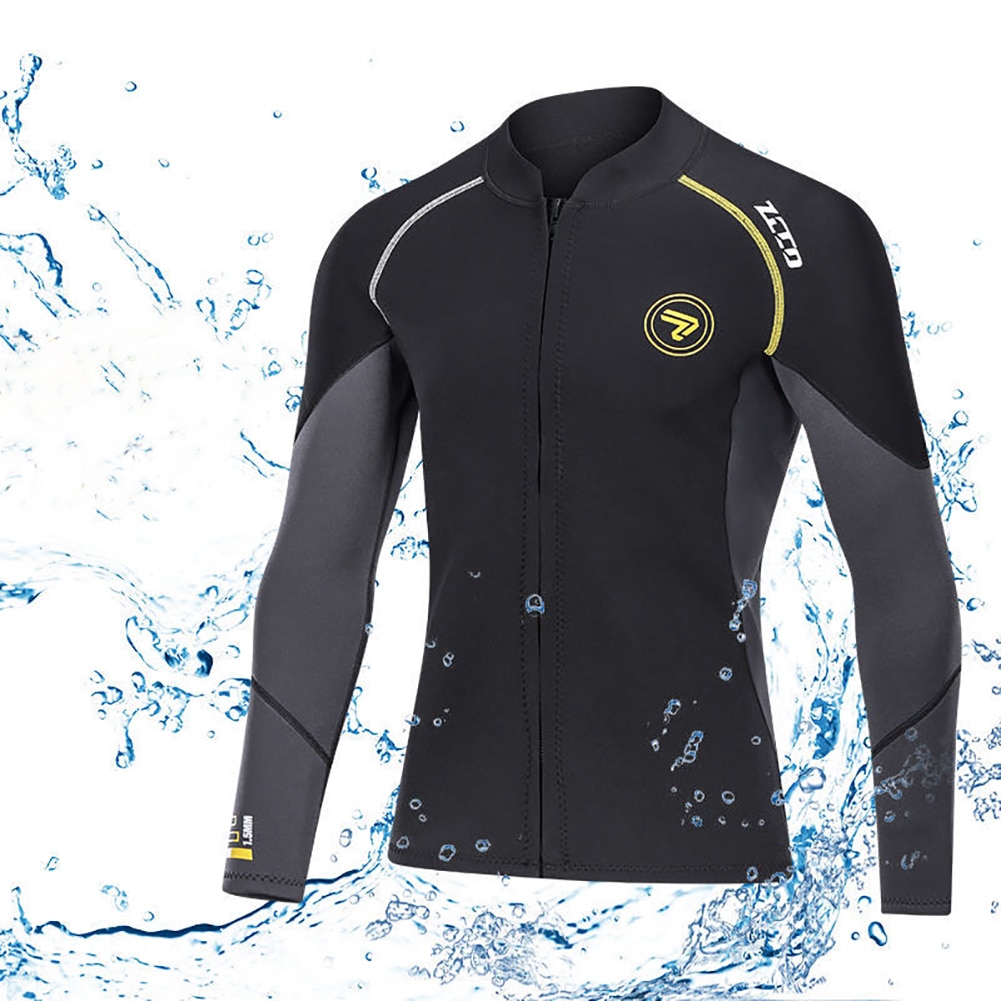 1.5mm sort neopren langærmet våddragt mænd front lynlås jakke top surf dykning svømning snorkling vandsport tilbehør