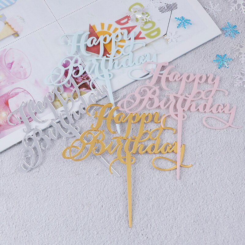Happy Birthday Cake Decorations Acrylic Cakes Topper Insert Cards Party